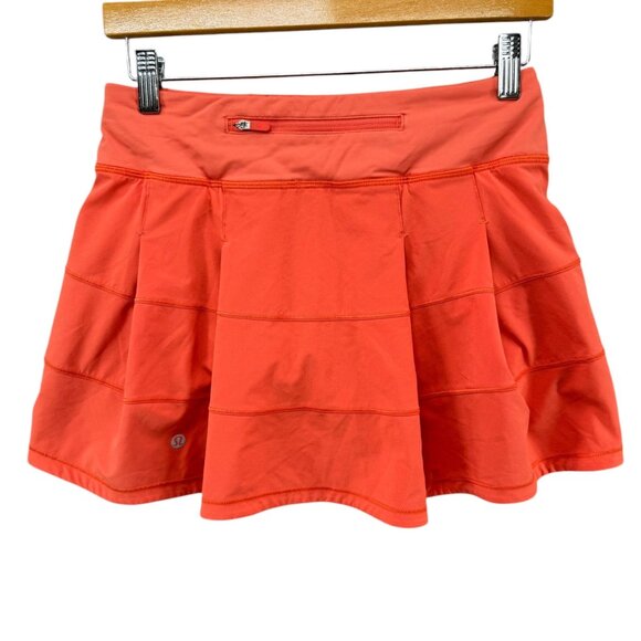 Lululemon Pace Rival Mini Skirt Solid Orange Athletic Ribbed Zip Pocket Sz 4 - Picture 2 of 7